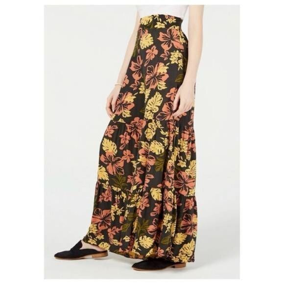 Free People Tiered Pants Black Floral Bell Bottom - Picture 1 of 4
